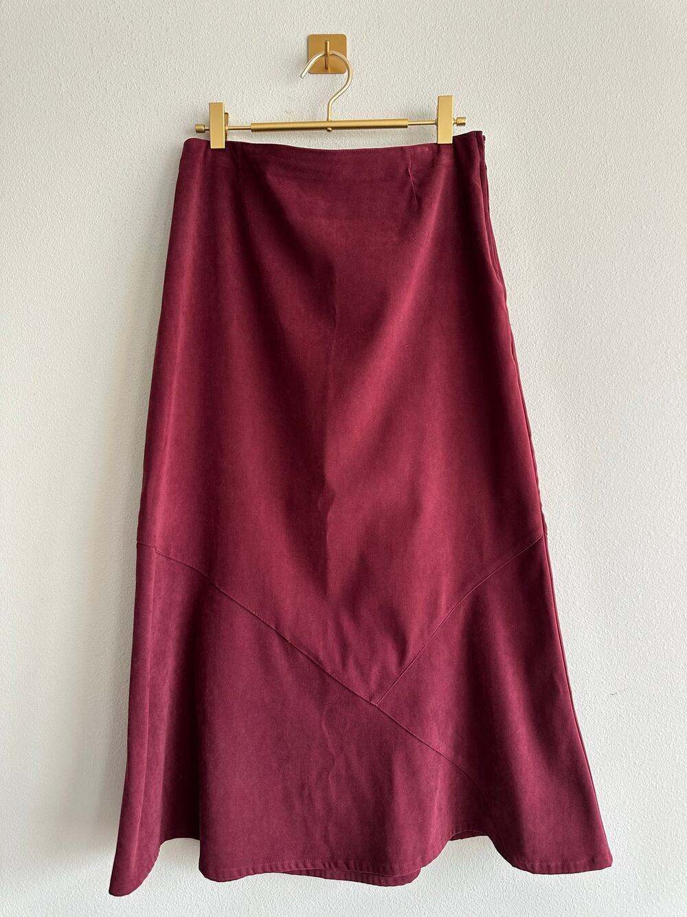 Vintage Bordeaux Red Asymmetrical Midi Skirt Soft A-Line Cottagecore Size 8